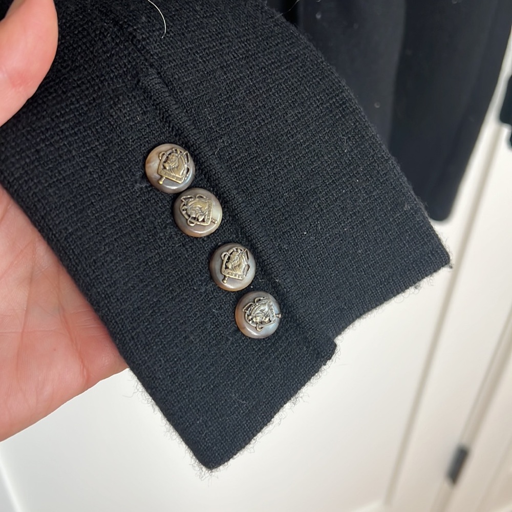 🕶️Lauren by Ralph Lauren 100% merino wool long black sweater coat knit blazer L - Picture 8 of 8